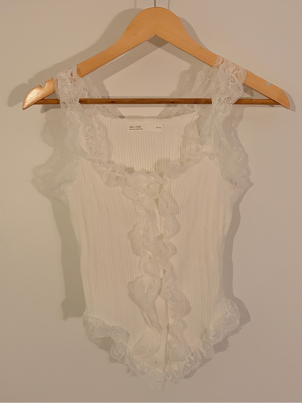 OAK + FORT White Ribbed Lace-Trim Tank